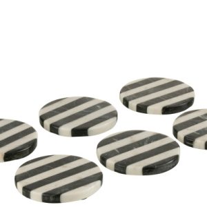 S/6 Sous-Verres Lignes Marbre Blanc/Noir
