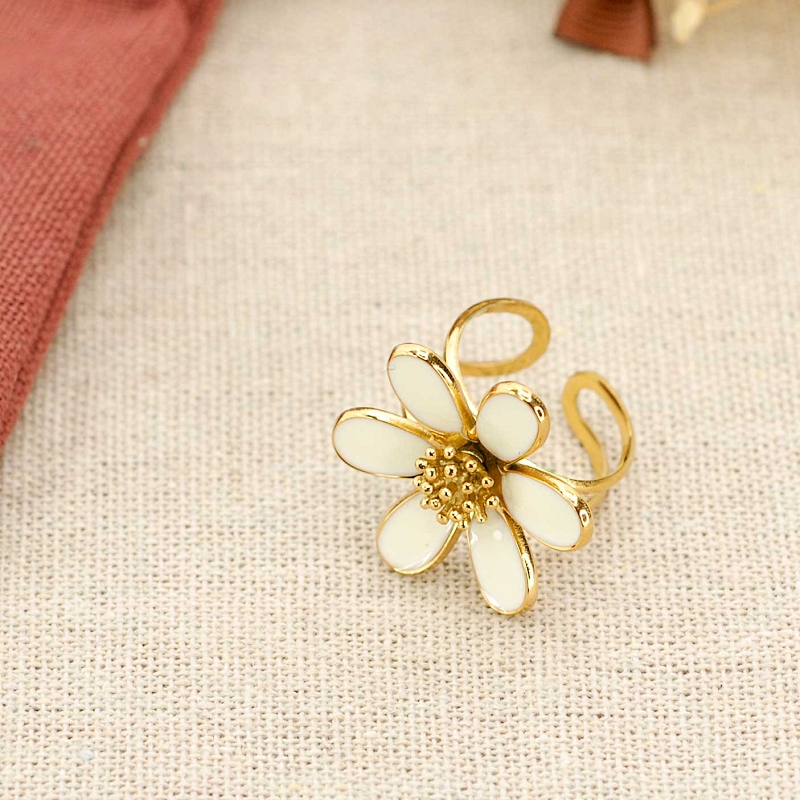 Bague marguerite en acier inoxydable