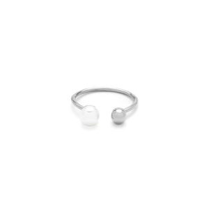 Bague acier argentée et nacre avec perle