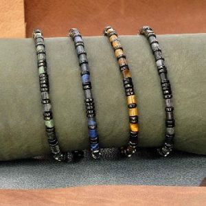 Bracelet en acier inoxydable et pierres naturelles