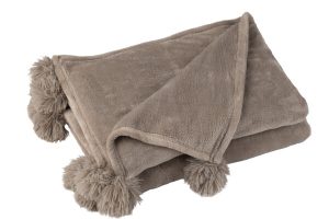 Plaid Pompon Polyester Taupe