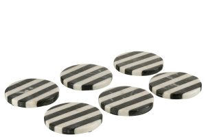 S/6 Sous-Verres Lignes Marbre Blanc/Noir