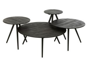 Set De 4 Tables Rondes Teck Recycle Noir