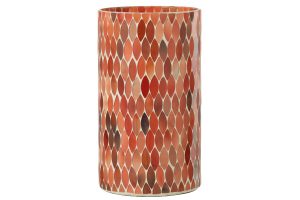 Photophore Mosaic Feuille Verre Rouge/Orange Large