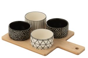 Service A Tapas 4 Sets+Plateau Bambou Boite Noir/Blanc