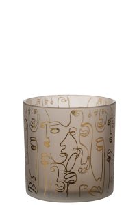 Photophore Happy Faces Verre Beige Large