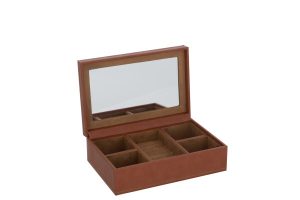 Boite A Bijoux 5 Compartiments+Miroir Simili Cuir Cognac