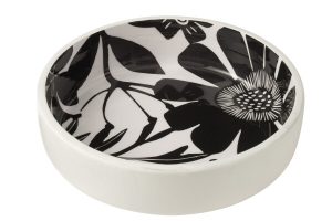 Saladier Motif Floral Bois De Manguier Noir/Blanc