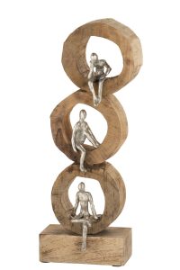 Personnage 3 Pensif Cercle Bois De Manguier/Aluminium Naturel/Argent