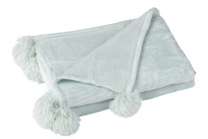 Plaid Pompon Polyester Bleu Clair
