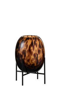 Vase + Pied Tache Decoratif Verre Transparent/Marron Small