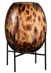 Vase + Pied Tache Decoratif Verre Transparent/Marron Large